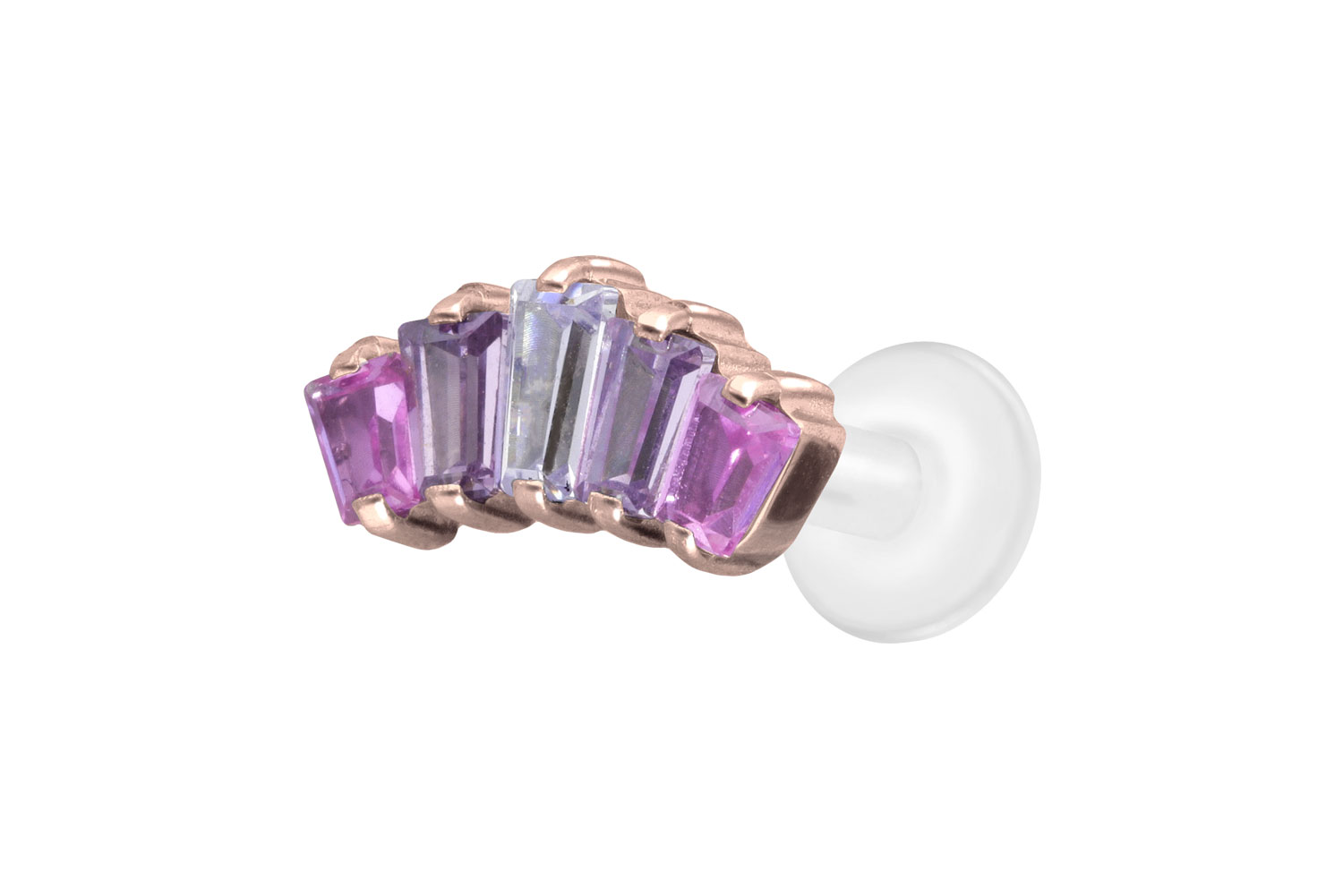 PTFE Labret Piercing mit Innengewinde + Titan-Aufsatz 5 EINGEFASSTE KRISTALLRECHTECKE
